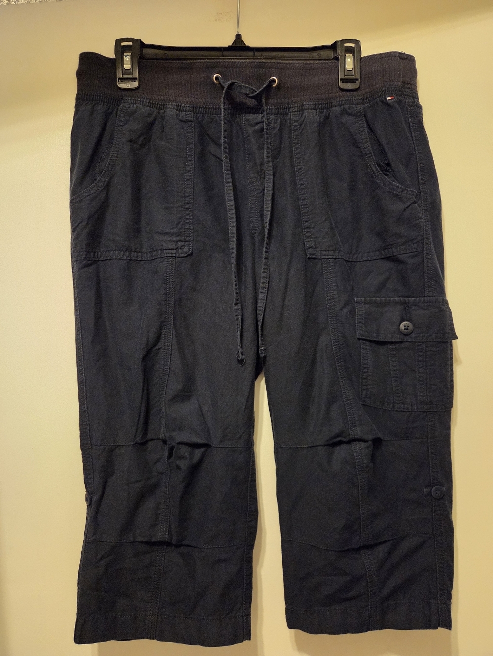 Tommy Hilfiger Womens Medium Navy Blue Capri Pants Pull On Drawstring Pockets